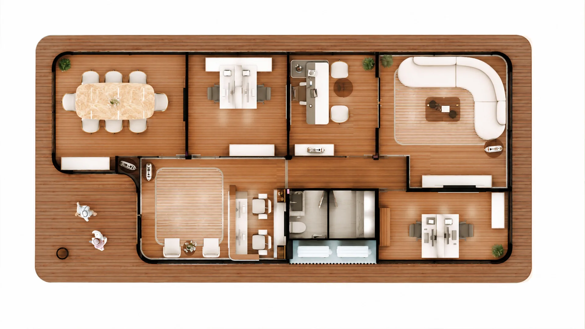 Another plan of the 16 by 8 metre floating office from above