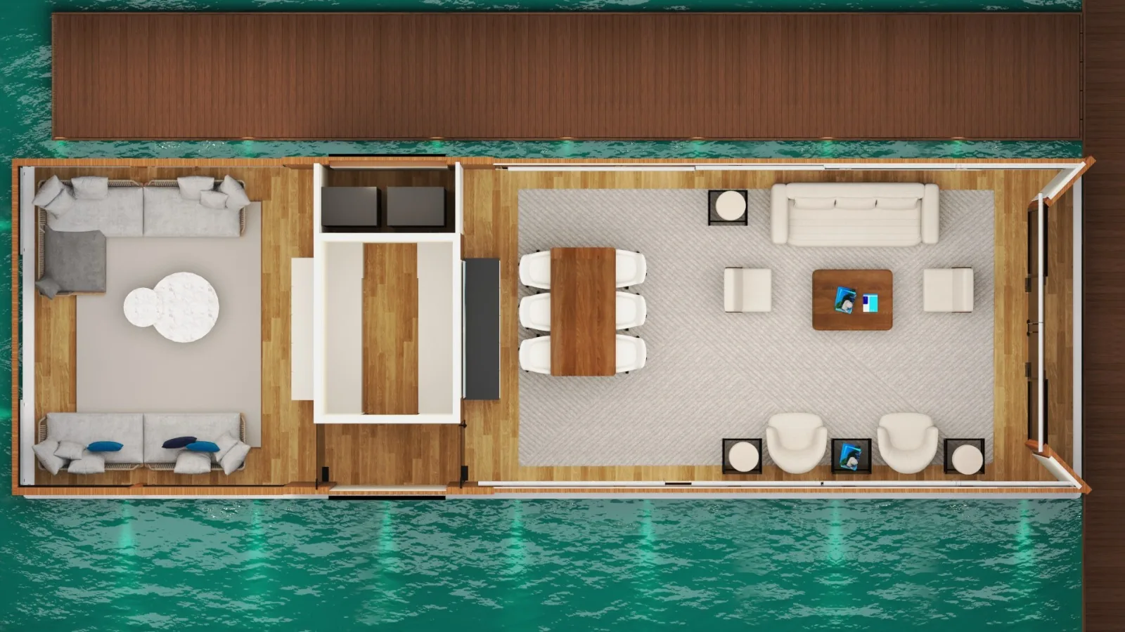 Plan of the 16 by 8 metre floating office from above